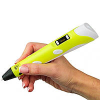 3D ручка c LCD дисплеем 3DPen Hot Draw 3 Yellow+Досточка+Ножницы+Комплект эко пластика для рисования 159