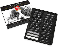 Пресоване художнє вугілля KALOUR Premium різної твердості, 24 штуки