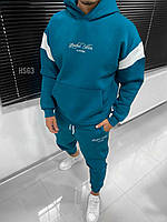 Мужской спортивный костюм с надписью (морская волна) классный теплый с капюшоном сезон осень-зима sHS63