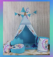 Детский игровой вигвам палатка Холодное Сердце с ковриком Ельза голубого цвета