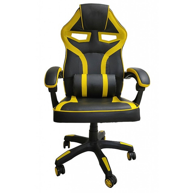 Геймерське ігрове крісло з подушкой Racer Pro жовте комп'ютерне офісне розкладне