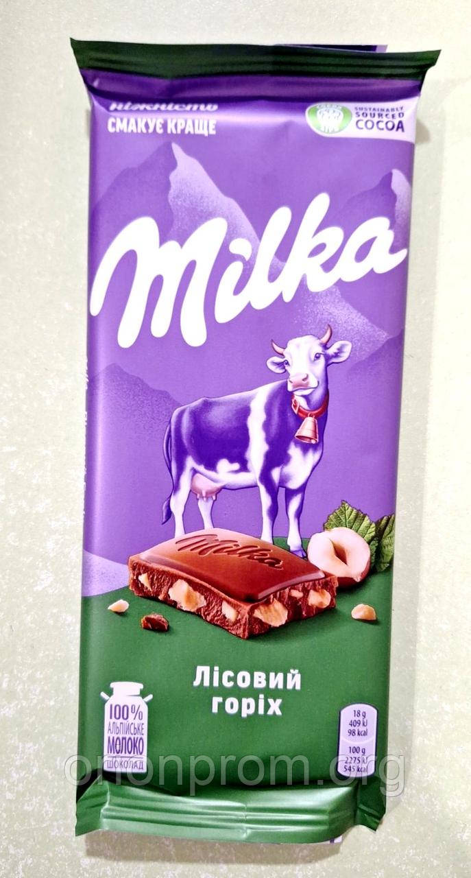 Шоколад Milka із лісовим горіхом молочний 90 г, фото 1