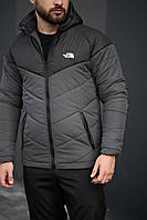 Куртка мужская TNF черная с серым теплая легкая демисезонная водонепроницаемая ветрозащитная