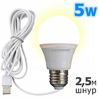 USB Лампа LED 5 W 460 Лм переносная, на проводе 2,5 м, Светильник Ночник Esperanza Villini, теплый белый