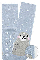 Дитячі махрові шкарпетки зі стопперами BROSS Морский котик 1 пара Блакитні