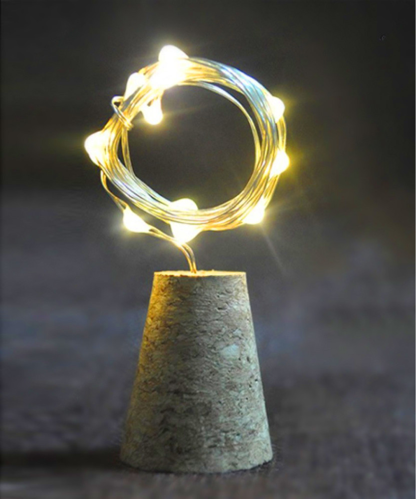 Гірлянда пробка у пляшку "Роса" на батарейках, 2м, 20 LED, статичний режим, IP44, Теплий білий