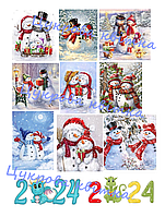 Вафельна картинка. Цукрова картинка. Сімейні сніговики