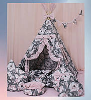 Детский вигвам Розы в комплекте с подушками детская игровая палатка нежных цветов