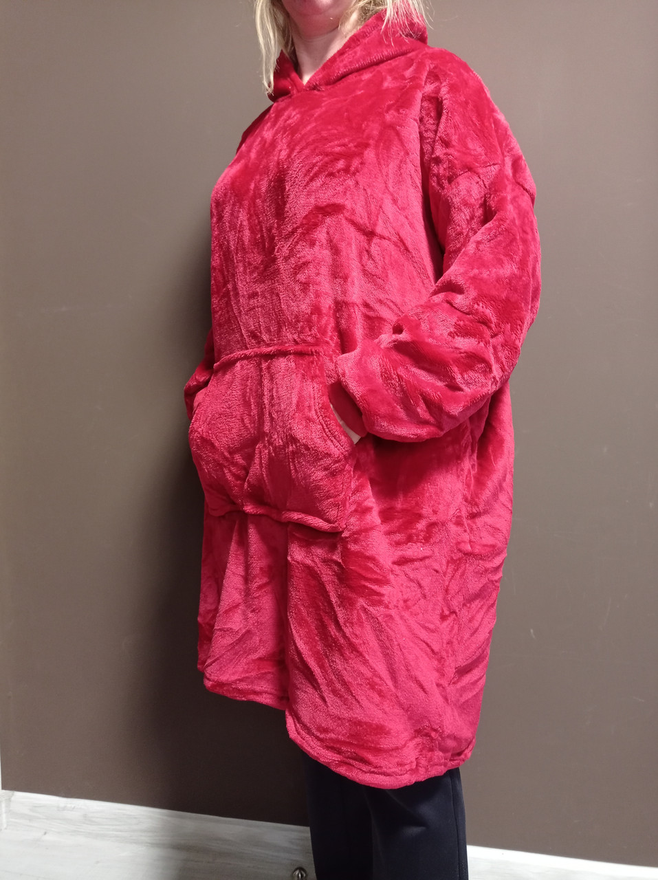 Тепла домашня туніка жіноча  велсофт махра травка 48-60 розміри червона