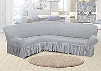 Жакардовий чохол на кутовий диван Kayra Volna зі спідницею колір світло-сірий