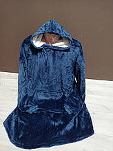 Плед з рукавами Халат чоловічий теплий  велюр махра Туреччина  48-58 розміри синій