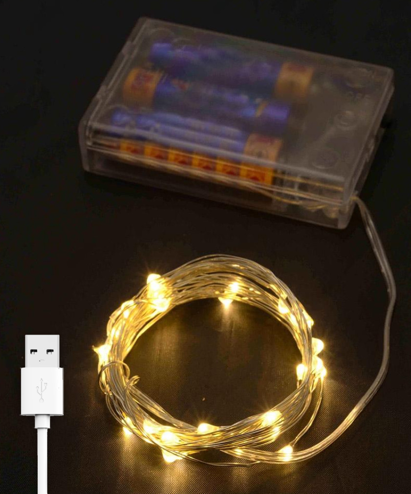 Гірлянда нитка "Роса" на батарейках + USB, 3м, 30 LED, статичний режим, IP44, фото 1