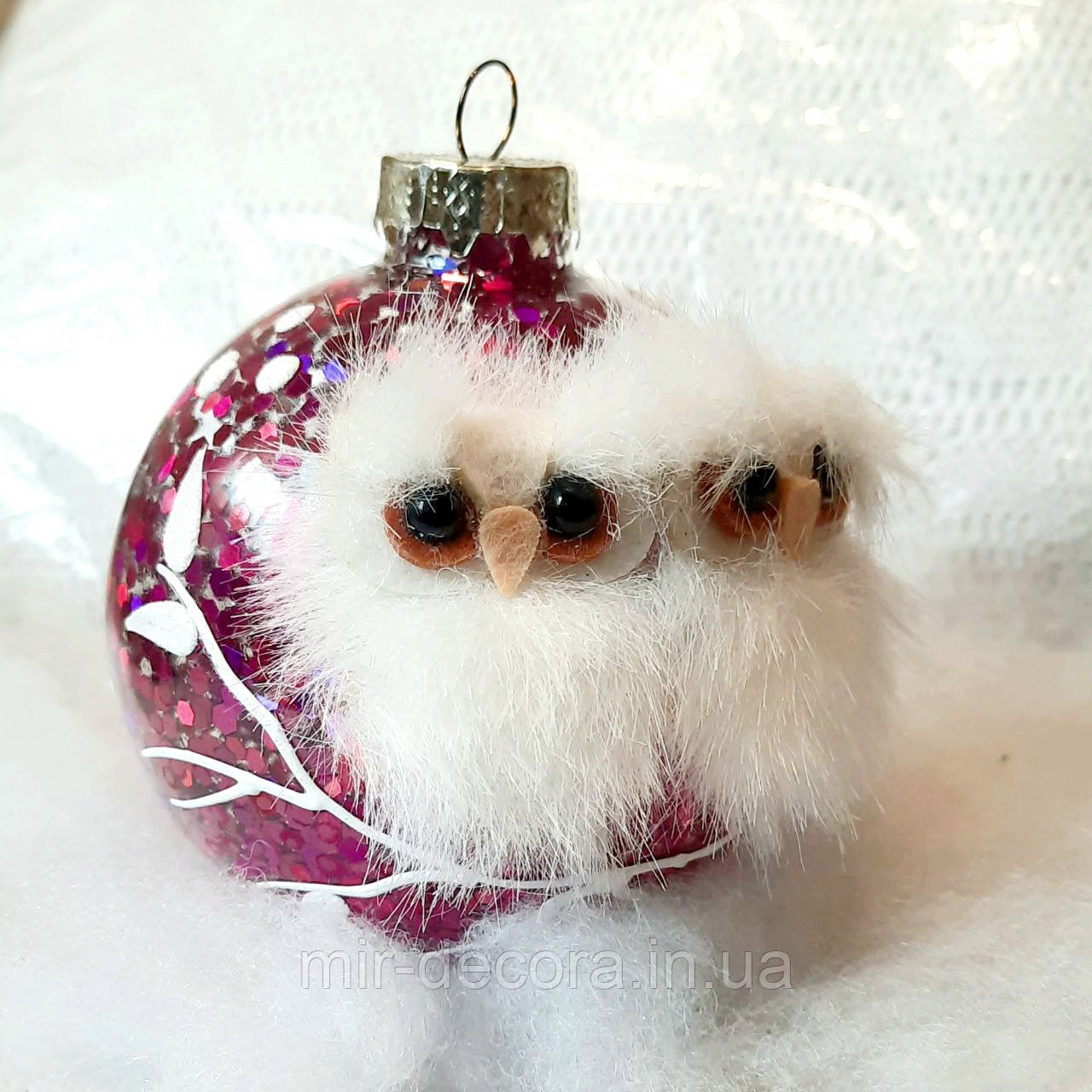 Іграшки на ялинку куля новорічна 85 мм, "Совушки", фото 1