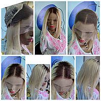 Парик натуральный система из славянских волос омбре темные корни блондинки