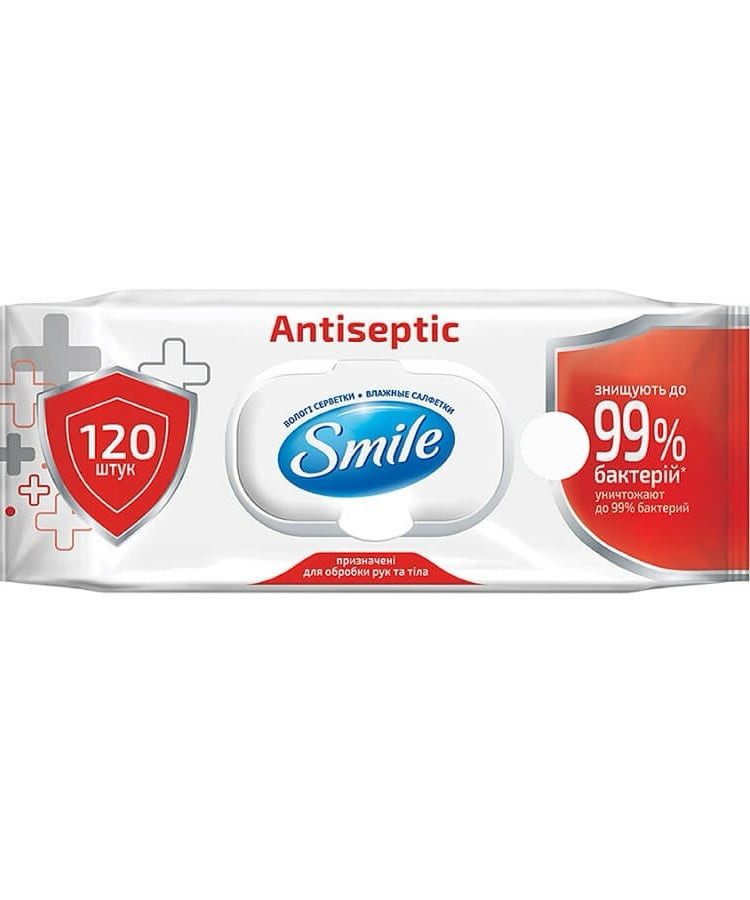 Влажные салфетки Smile с клапаном 120 шт-уничтожают до 99 % бактерий ...