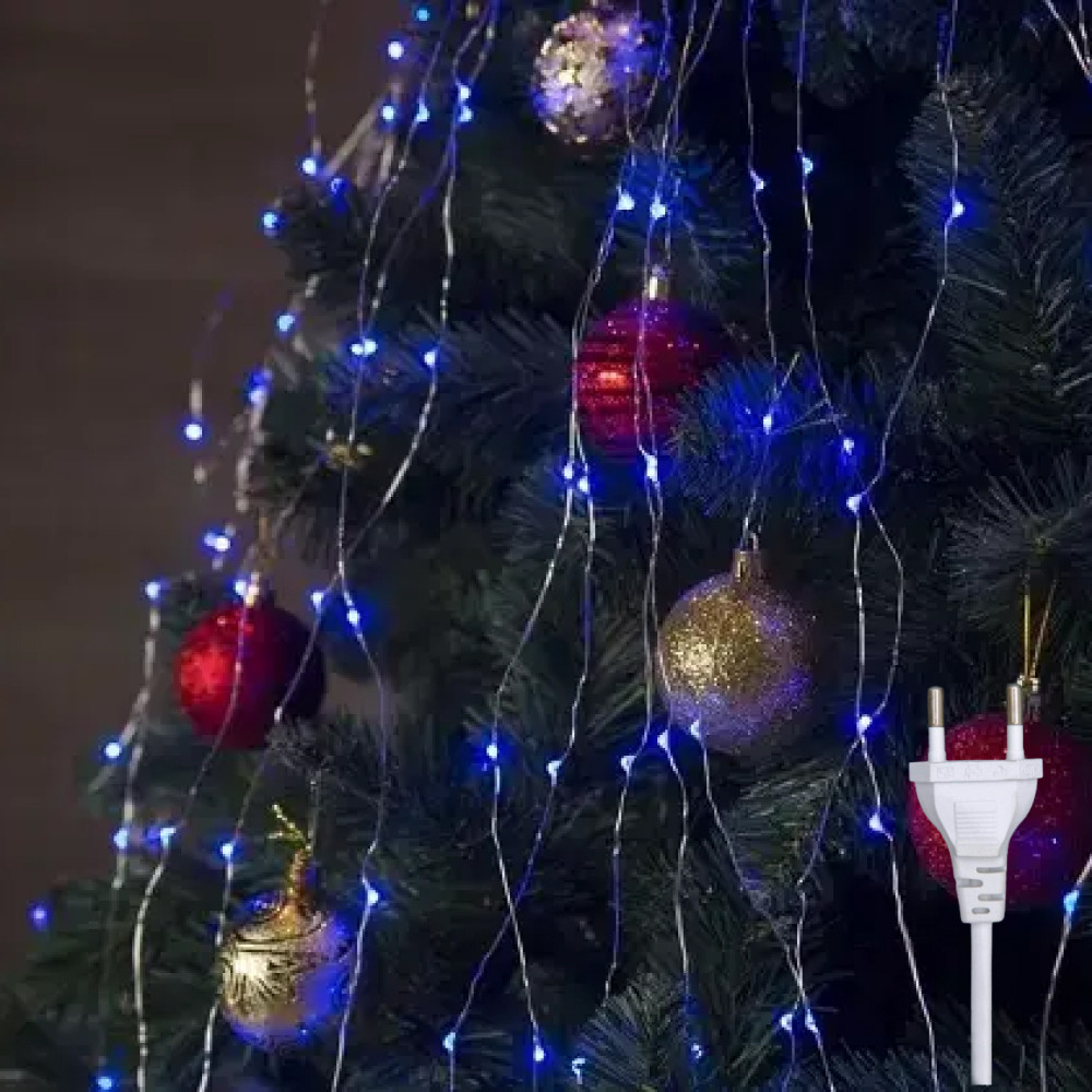 Світлодіодна гірлянда Кінський хвіст, 3м, 600 LED, 20 ниток, від мережі 220В, 8 режимів, Синій