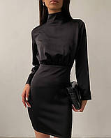 Сукня чорна з довгим рукавом шовкова 42-44, 44-46