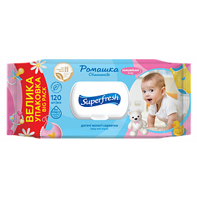 Вологі серветки Superfresh для дітей та мам з екстрактом ромашки 120 шт.