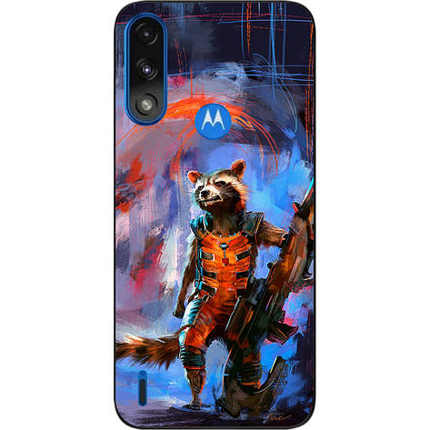 Силіконовий чохол Case для Motorola Moto E7i Power з картинкою Єнот Ракета, фото 1