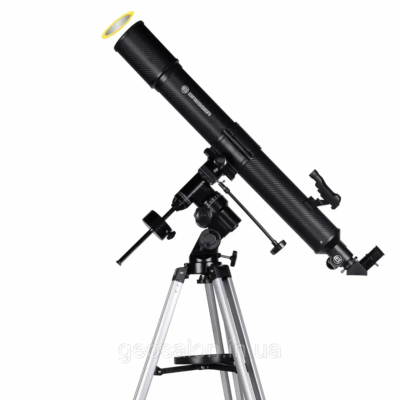 Телескоп Bresser Quasar 80/900 EQ Refractor Solar Carbon з сонячним фільтром і адаптером для смартфона