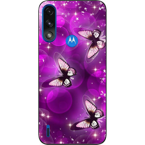 Силіконовий чохол Case для Motorola Moto E7i Power з картинкою Бузкові метелики, фото 1