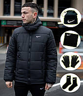 Комплект 5 в 1 куртка мужская европейка зимняя + шапка + бафф + перчатки + носки
