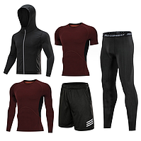 Компресійний одяг/комплект для фітнесу та єдиноборств ММА/комплект для тренувань 5в1 black& red