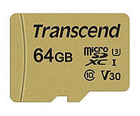 Карта памяти MicroSDXC 64GB UHS-I/U3 Class 10 Transcend 500S + SD-adapter (TS64GUSD500S) Sava Family