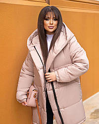 Жіноче зимове стьобане пальто на блискавці та кнопках розміри НОРМА і БАТАЛ 42-56
