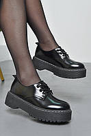 Туфли лоферы женские черного цвета на шнуровке 167921L