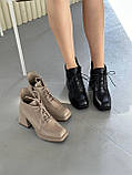 Жіночі ботильйони на шнурівці на платформі та підборах демісезонні, фото 2
