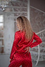 Стильна піжама жіноча сатинова в комплекті штани та сорочка Louis Vuitton розмір Xl Червоний, фото 3