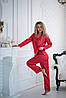 Стильна піжама жіноча сатинова в комплекті штани та сорочка Louis Vuitton розмір Xl Червоний, фото 3
