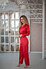 Стильна піжама жіноча сатинова в комплекті штани та сорочка Louis Vuitton розмір Xl Червоний, фото 5