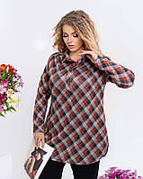 Повсякденна жіноча ангорова довга туніка батал у карту із сорочковим коміром (р.56-62). Арт-1028/11