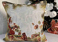 Новорічна наволочка гобеленова Дід Мороз з подарунками 45*45