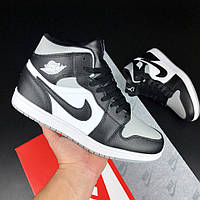 Мужские зимние кроссовки Nike Air Jordan кожаные повседневные на меху черные белые серые