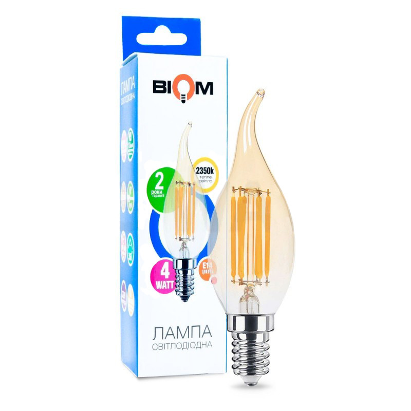 Філаментна лампа BIOM FL-415 4W E14 2350K Amber C35 LT (Свічка на вітрі)