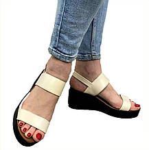 Жіночі Сандалії Шкіряні Босоніжки на Танкетці Платформа Білі Літні (розміри: 37) - 76-6;79-4