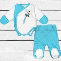 Теплый комплект детской одежды в роддом для новорожденных мальчиков (боди, ползунки)