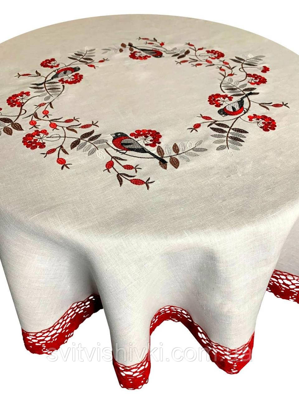 Вишита лляна скатертина на круглий столик (1,20м. × 1,20м.)