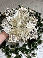 Різдвяна квітка-пуансеттія. Новорічна прикраса — пуансеттія ( шампань 25 см), фото 8