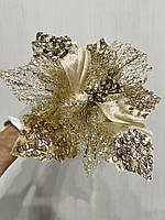 Різдвяна квітка-пуансеттія. Новорічна прикраса — пуансеттія ( шампань 25 см), фото 10