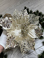 Різдвяна квітка-пуансеттія. Новорічна прикраса — пуансеттія ( шампань 25 см), фото 7