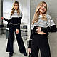 Жіночий теплий в'язаний костюм кофта в смужку та штани кльош, фото 2