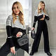Жіночий теплий в'язаний костюм кофта в смужку та штани кльош, фото 8