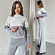 Жіночий теплий в'язаний костюм кофта в смужку та штани кльош, фото 10