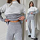 Жіночий теплий в'язаний костюм кофта в смужку та штани кльош, фото 9
