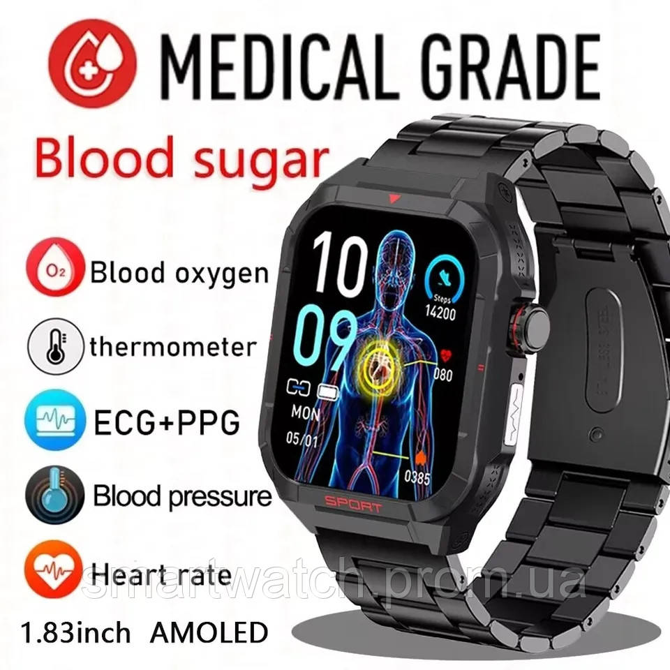 Медичний Smart watch  Розумний годинник з вимірюванням тиску, термометром та ЕКГ рівнем цукру в крові