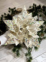 Різдвяна квітка-пуансеттія. Новорічна прикраса — пуансеттія пудрова (22 см), фото 3